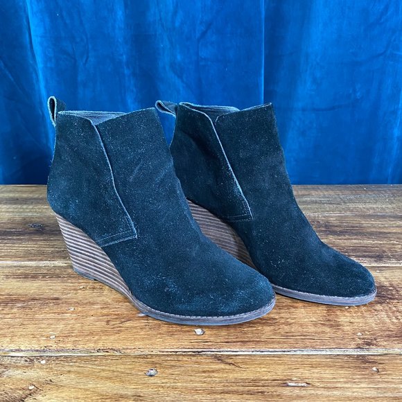 Lucky Brand Black Suede Yoniana Wedge Ankle Bootie Size 8.5M - Picture 3 of 11